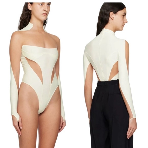 Mugler Tops - NWT bodysuit with contrasting sheer panels, concealed zipper, and snap bottom
